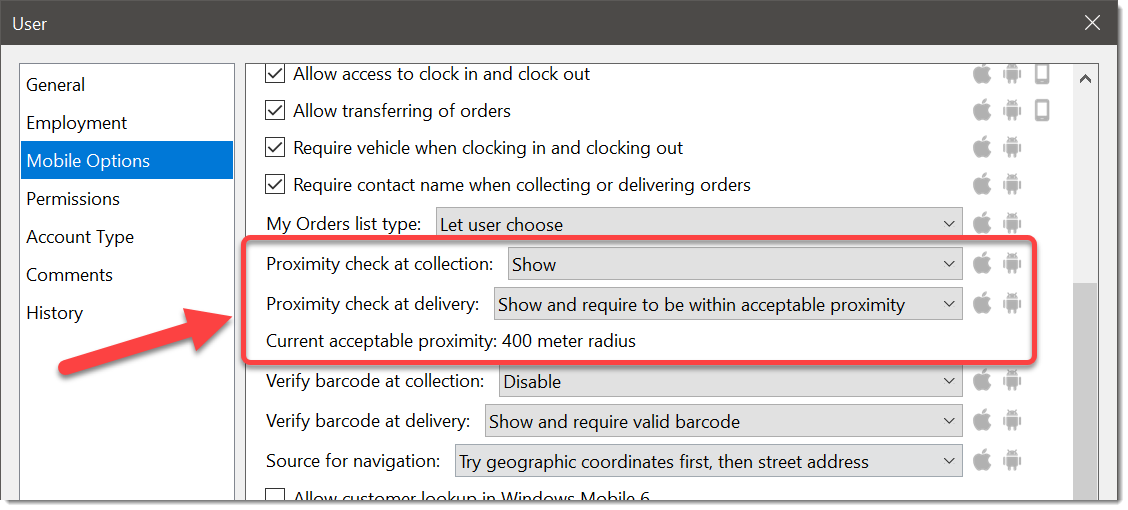 Proximity check for couriers