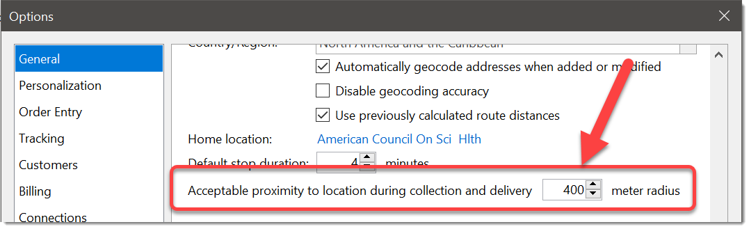 Set acceptable proximity for collections and deliveries