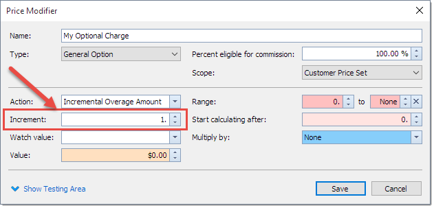 Incremental charges in courier software